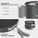 Alocs Camping Cookware Set - Lightweight Camping Pots and Pans - Portable Outdoor Cookware with Kettle - Camping Cookware Mess Kit for 2