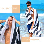 Exclusivo Mezcla 2 Pack Cotton Large 30x60 Inches Cabana Stripe Beach Towels, Super Absorbent Soft Plush Pool Bath Towel (Charcoal Grey)