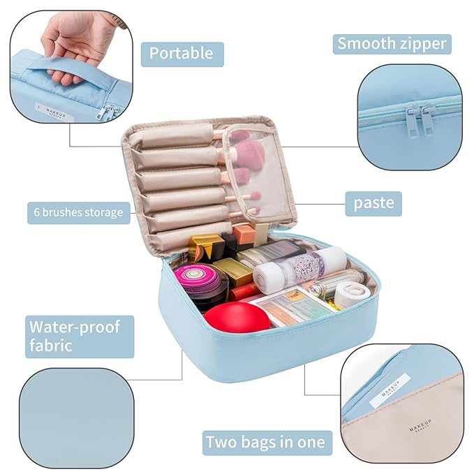 Queboom Travel Makeup Bag Cosmetic Bag Makeup Bag Toiletry bag for women and men (Blue-3pcs)