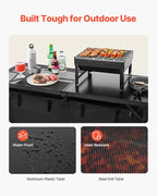 VEVOR Camping Kitchen Table, Folding Outdoor Cooking Table, 3 Adjustable Heights, Aluminum Lightweight Portable Cook Station with Storage Organizer, Carry Handle, for BBQ Party Picnic RV Travel, Black