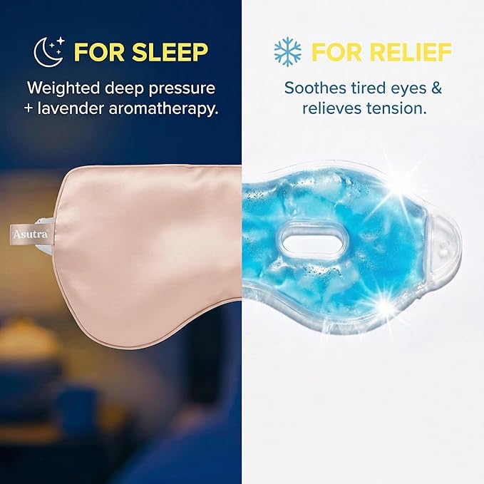 ASUTRA Silk Eye Pillow for Sleep, Light Pink - Filled w/Lavender Buds & Flax Seeds, Weighted Eye Mask, Meditation & Light Blocking Blindfold, Cooling Gel Mask Included