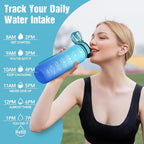 OLDLEY Water Bottle, 32oz Motivational Sports Water Bottle with Time Marker - Times to Drink - Tritan, BPA Free, Wide Mouth Leakproof, Anniversary Birthday Gifts for Men Women, Sky (1 Bottle)
