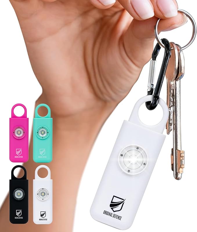 Original Defense® Siren Self-Defense Alarm - 130 dB Keychain Alarm with LED Strobe Light for Women, Children, and Elderly - Police Recommended - (White, 1 Count)