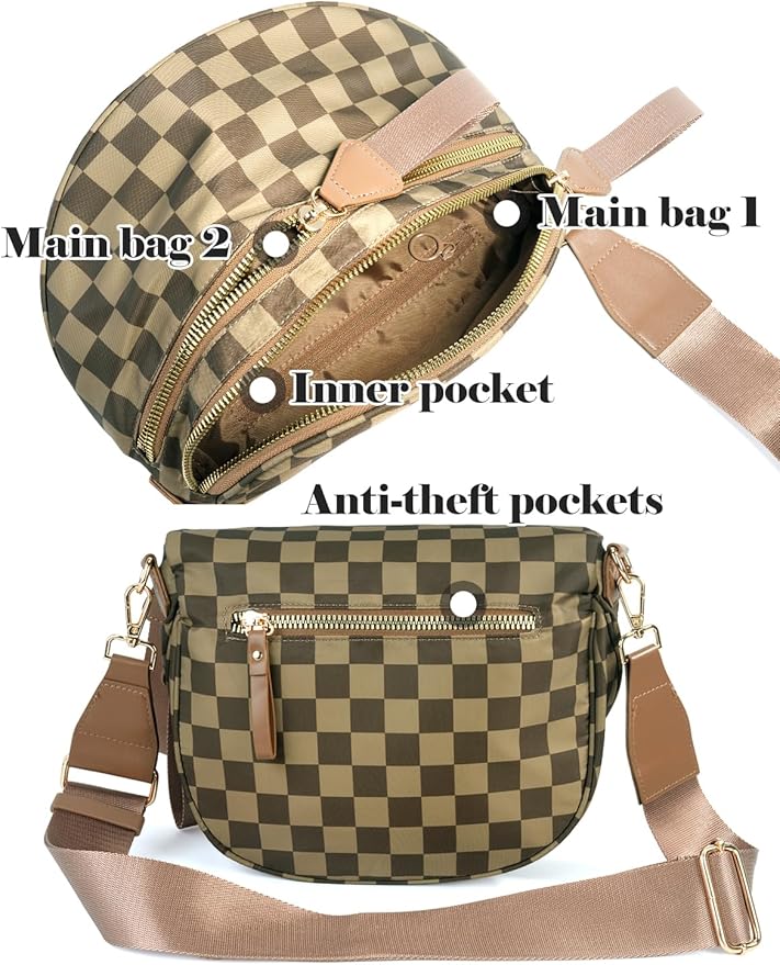 Black and White Checkered Crossbody Bag Bum Bag for Women,Spacious Checkered Purse Fanny Packs Belt Bag