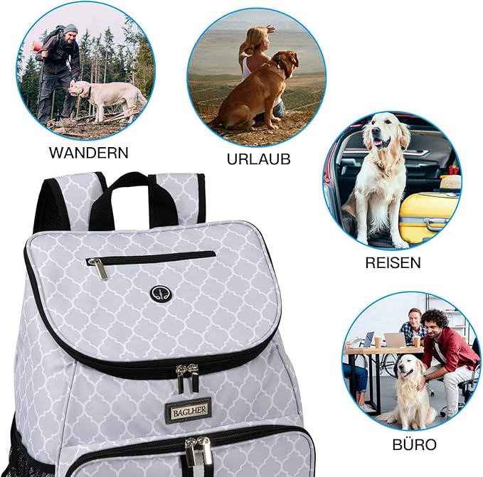 BAGLHER丨Dog Travel Bag, Airline Approved Pet Supplies Backpack, Dog Travel Backpack with 2 Silicone Collapsible Bowls and 2 Food Baskets