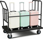 Luggage Cart,850LB Load Luggage Trolley with 5" Quiet Wheels & Secures Poles,Heavy-Duty Steel Hand Truck for Hotel Bellman,Airport,Commercial Use,Non-Slip Platform Dolly(42.51" x 25.19" x 34.25")