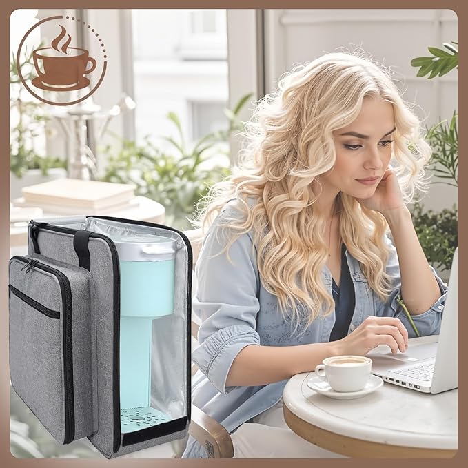 Anitor Portable Carrying Coffee Maker Travel Bag Match for Keurig K-Slim/K-Iced Plus, Single Serve Coffee Machine Travel Bag with Padded Shoulder Straps Includes Multiple Storage Bags, Grey