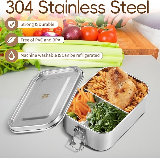 GOLDEN KEY Leakproof Bento Box - 27oz Stainless Steel Lunch Container for Kids,3-Compartment School Lunch Box, Dishwasher Safe, BPA-Free with Condiment Cup