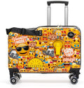 Younglingz LIL FLYER GO V2 x Emoji Ride On Suitcase for Kids | Carry On Luggage with Toddler Seat, Foldable Handlebars, Pedals, and Removable Wheels | Holds up to 80 lbs | Yellow Emoji | Ages 2-6