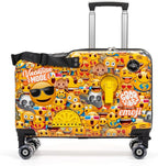 Younglingz LIL FLYER GO V2 x Emoji Ride On Suitcase for Kids | Carry On Luggage with Toddler Seat, Foldable Handlebars, Pedals, and Removable Wheels | Holds up to 80 lbs | Yellow Emoji | Ages 2-6