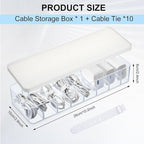 Tatuo 1 Pcs Cable Organizer Box with Wire Ties, Plastic Cord Storage Box with Lid, Electronics Organizer for Home Office Desk Organizers and Accessories (Clear,White)