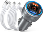4-Port USB C Car Charger for iPhone 17/16e/15 Pro Max, 65W Multi Port PD+QC 3.0 Fast Charging Dual 12V USB-C&USB-A Car Charger Cigarette Lighter Adapter Voltmeter for iPhone Air 17 16 15 Pro