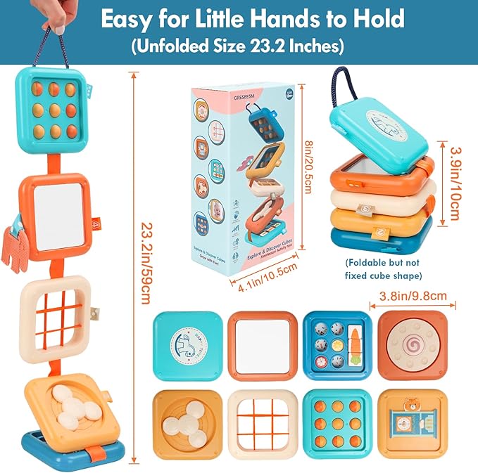 GRESEESM Montessori Busy Board for 1 Year Old, Toddlers Travel Toys for Ages 1–3, Sensory Activity Board for Airplane and Car, Baby Gifts for Boys Girls, Easter Basket & Stocking Stuffers