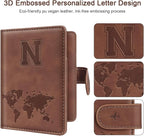 Passport Holder Wallet Cover Personalized Letter A-Z Travel Wallet RFID Blocking Passport Cover Wallet Case for Travel Passport Book Holders for Women and Men, Brown-N