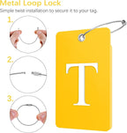 Gostwo 2 Pack Luggage Tags for Suitcases, 26 Initial Letter Travel Luggage Baggage Identification Labels ID Tag Fully Bendable Tags with Stainless Steel Loop (Yellow) (Letter T)