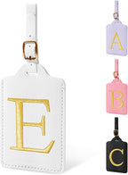 Personalized Initial Luggage Tags for Suitcase TSA Approved, White Leather Cute Luggage Tag with Privacy Cover Name Card, Embroidered Custom Luggage Tags Travel Baggage Tags Gifts for Women Kids(E)