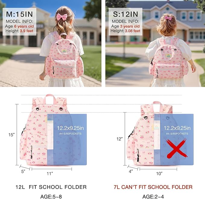 STEAMEDBUN Corduroy Toddler Backpack for Girls 2-4: Kids backpack for Boys Girls - 12 inch Preschool Kindergarten Backpacks - Rose
