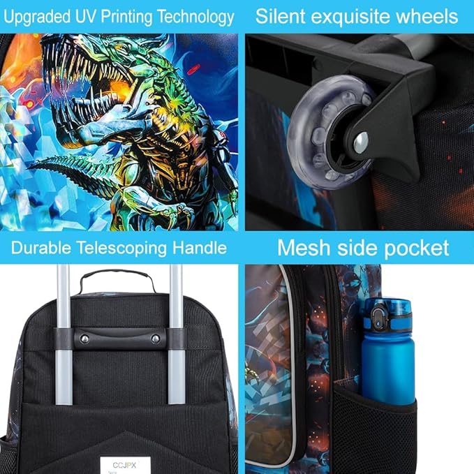 Kids Suitcases for Boys, Cute Dinosaur Luggage Rolling with Wheels, kids carry on luggage for Children Toddler Elementary(Black)