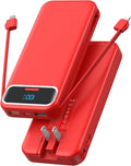 Portable Charger, 12000mAh 22.5W Fast Charging Power Bank with Built-in Cables & Wall Plug, USB C External Battery Pack with LED Display, Travel Essential Charging Bank for iPhone, iPad, Samsung Red