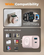Charging Blocks for Apple Watch, 3-in-1 PD 20W USB C Charger Block with Built-in Wireless Watch Charging, Dual Ports Wall Charger Compatible with iPhone,AirPods,iWatch,Pink