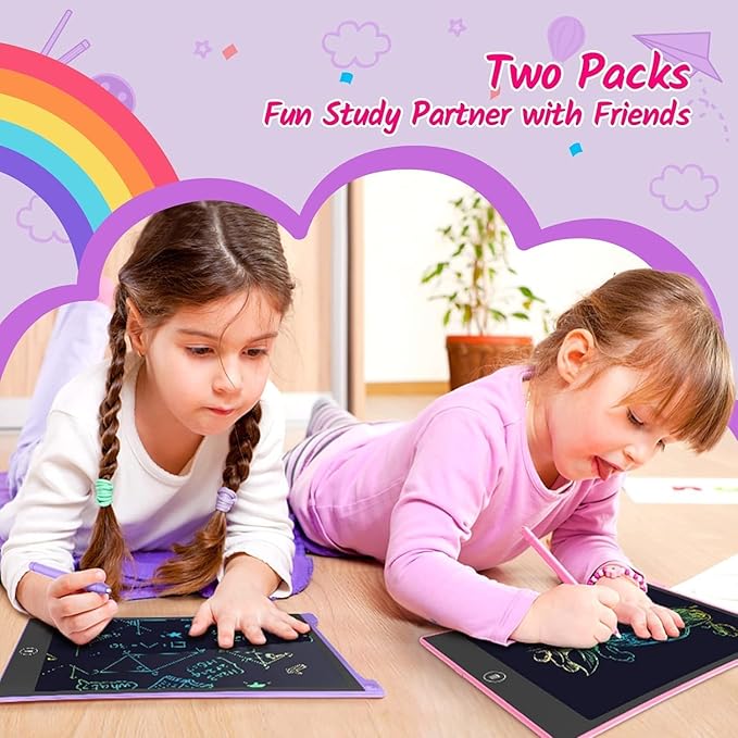 TECJOE 10 Inch 2 Pack LCD Writing Tablet, Colorful Doodle Board Drawing Tablet for Kids, No Mess Toddler Travel Learning Toys, Christmas Birthday Gifts for 3 4 5 6 7 8 Year Old Boys Girls Preschooler