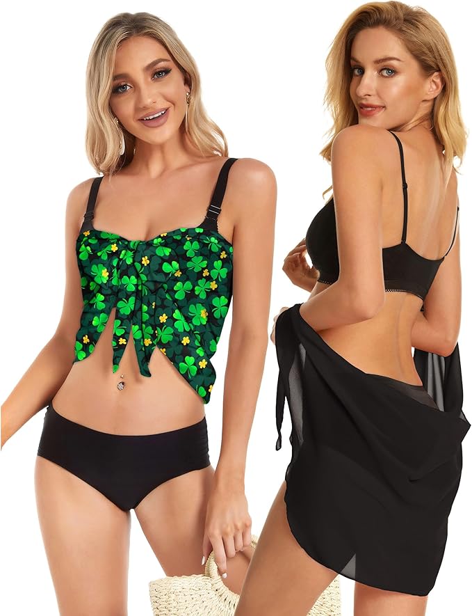 CHICGAL 2 Pieces Women Beach Sarong Bathing Suit Wrap Skirt Sheer Bikini Swimsuit Cover Ups for Swimwear