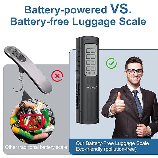 Battery-Free Digital Luggage Scale, 110lbs/50kg Portable Handheld Hanging Scale for Luggages, Suitcases, Backpacks & Bags, Easy Weighing for Travel, No Need Batteries (Black)