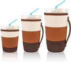 KJQJLY 3 Pack Reusable Iced Coffee Sleeves for Iced Coffee Cups or Drinks Reusable Neoprene Insulated Sleeves for Hot and Cold Drinks from Starbucks, Dunkin, And More (Mocha Brown)