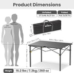 Join Nature Portable Outdoor Camping Table Large for 2-6 Person - Foldable Camp Table with Aluminum Roll-Up Top & Carry Bag for BBQ, Tailgating, Backyard, 220 Lbs Capacity, Stable & Sturdy (Black)