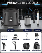 2026 Upgraded Portable Shower with Heater for Camping, 6000mAh Rechargeable Camping Shower Pump with LED Display, 3 Spray Modes 5 Gal Foldable Bucket, Outdoor Shower for Travel RV Pet Bath Car Washing