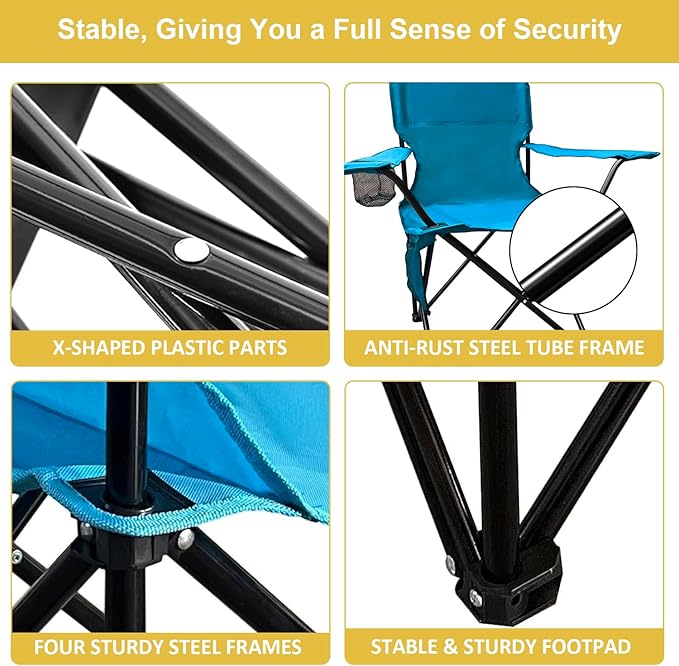 Camping Chair 2 Pack Portable Folding Chair with Cup Holder and Cooler Bag, 285lbs Capacity, Upgraded Foldable Chair for Outdoor, Beach, Fishing, Backpacking, Sky Blue
