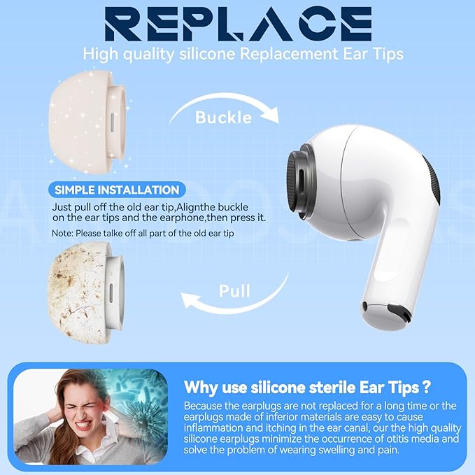 4 Pairs Replacement Ear Tips for AirPods Pro 2nd/1st Generation with Portable Storage Box & Cleaner Pen,Noise Reduction Holewith & Built-in dust Guard Screen,Silicone EarTips(Stone)