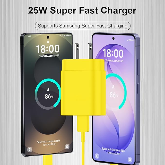 25W Super Fast Charging Cord Type C Block &10Ft USB C Android Phone Charger Cable for Samsung Galaxy S26 Ultra/S26/S26+/S25 Ultra/S25/24 Ultra/S24/S23 Ultra/S22 Ultra//Note 20/10,Yellow