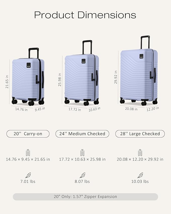 Coolife Luggage 3 Piece Set Hardside Upgraded Durable PC Lightweight Travel Suitcases with Dual Spinner Wheels & TSA Lock, 20'' Expandable Only (Light Purple, 3-Piece Set (20/24/28))