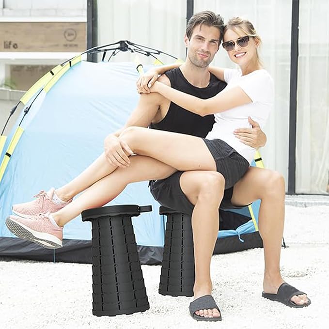 ALEVMOOM Upgraded Collapsible Stool with Cushion,600LBS Max Weight,18.1" Height Adjustable,Sturdy Portable Telescoping Stool,Folding Camping Stool for Outdoor Hiking Travel