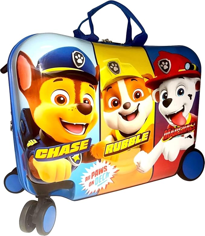 Fast Forward Paw Patrol Ride-On 18" Suitcase for Kids/Tow-Along Toddler Carry-On Luggage with Wheels