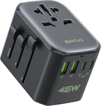 EPICKA Pulse 45W International Power Adapter, Universal Travel Adapter with PD Fast Charging, 5-Port (1 AC/2 USB-A/2 USB-C) European Travel Plug Adapter, Travel Essentials (Black)
