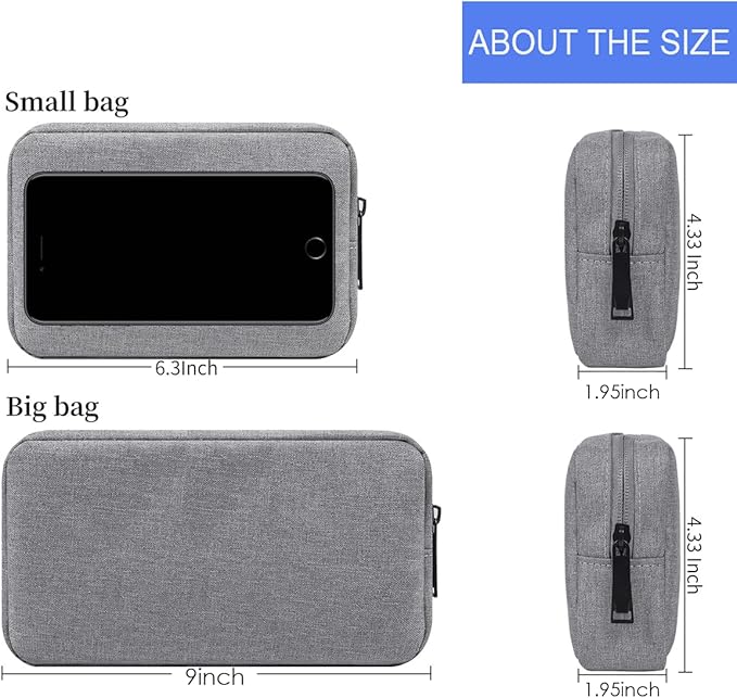 CAAORDKSO Electronic Cable Organizer Bag, Travel Accessories Carry Case Portable Waterproof Electronics Organizer Case for Cable, Cord, Charger, Phone, Power Bank, Earphone (Big-Light Grey)