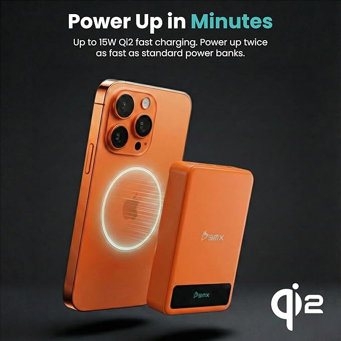 10K Magnetic Power Bank, Orange, Qi2 Certified 15W Wireless Charger, LCD Display, Solid-State Battery for Safer Travel, Ultra-Slim USB-C Fast Charging Portable Charger for iPhone 17/16/17