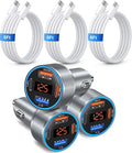 4-Port 65W Fast Car Charger USB C for iPhone 17/16/15/14/13 Pro Max, 3 Pack Dual 12V USB-A&C Car Phone Charger Cigarette Lighter Adapter for Galaxy A16/S25/S24/S23 Ultra+6FT USB-C Cable