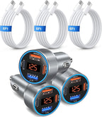 4-Port 65W Fast Car Charger USB C for iPhone 17/16/15/14/13 Pro Max, 3 Pack Dual 12V USB-A&C Car Phone Charger Cigarette Lighter Adapter for Galaxy A16/S25/S24/S23 Ultra+6FT USB-C Cable