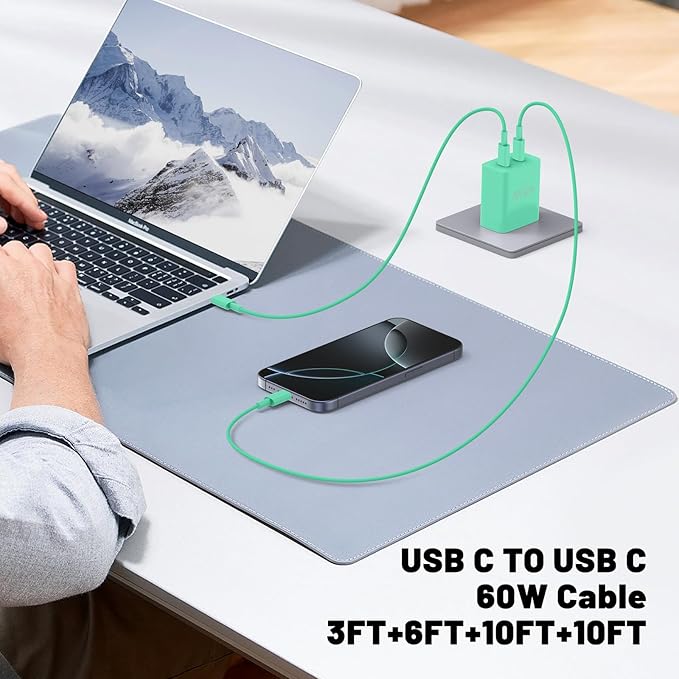 QZIIW Super Fast Samsung Charger Type C,45W Dual Port USB C Fast Charger Block [2-Pack] & Extra Long 60W 3/6/6/10FT USB C Cable - PD Quick Charging 3.0 for Samsung Galaxy S25 Ultra/S24+/S23 iPhone 16