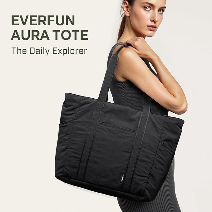 Everfun Large Tote Bag for Women, Ultra Soft Gym Tote, Everyday Yoga Washable Bag with Zipper, Travel, Beach, Laptop Work