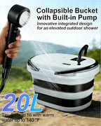 Portable Shower with 20L Foldable Bucket: Integrated Bucket + Shower Head,13000mAh Rechargeable Camping Shower with LED Display, Fruit Wash Mode, IPX8 Waterproof & 5-Speed,Portable for Travel,Pet Bath