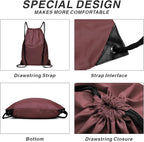 Drawstring Backpack Sports Water Resistant String Bag Sport Gym Sackpack for Women Men Large with Zipper, Burgundy