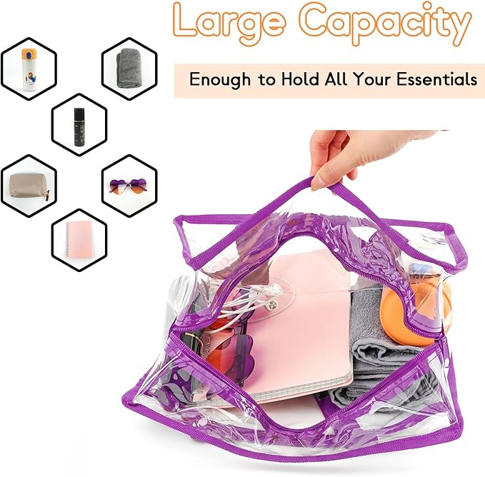 Hoiny Clear Bag for Stadium Events Approved, 12x6x12 Large Transparent Tote Bag with Zipper for Gym Concert Sports Festivals