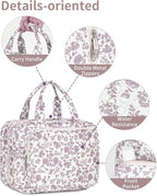Narwey Hanging Floral Toiletry Bag for Women Travel Makeup Bag Organizer Toiletries Bag for Travel Size Essentials Accessories Cosmetics (Dusty Pink Flower (Medium))