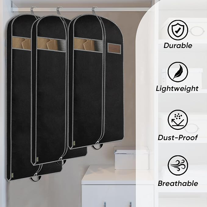 BALEINE 2PK Heavy Duty Garment Bag with Shoe Storage Travel Bag for Dresses, Suit, Coats Travel Essential (54", Black)