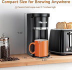 Horavie Small Single Serve Coffee Maker, Fast Brew One Cup Coffee Machine for K Cup and Grounds, 6 to 12 oz. Brew Sizes, Pod Coffee Maker with Descaling Reminder and Viewing Tank, Black