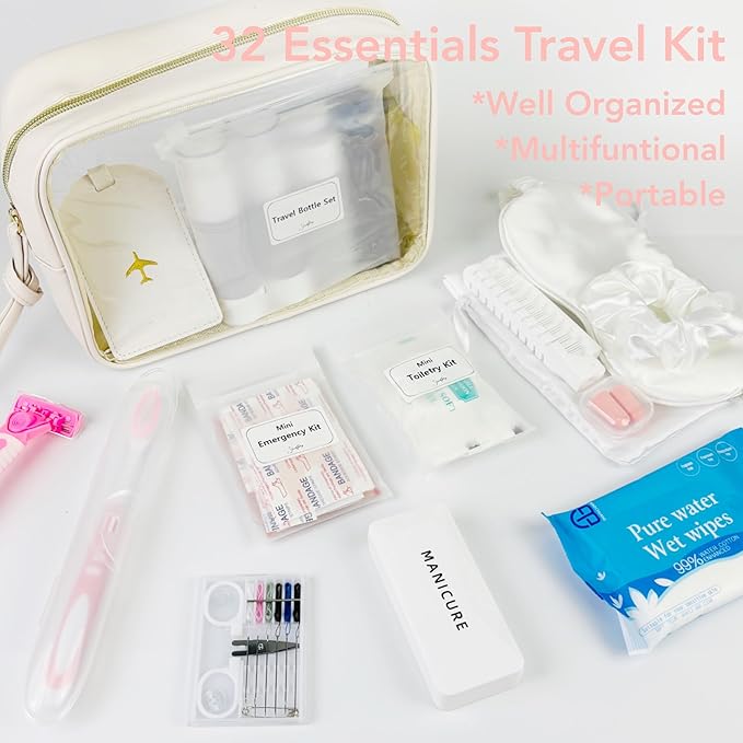 Travel Kit For Wedding And Honeymoon Emergency 32 Essential Items All In One Personal Care Set Toiletry Kit For Couples (Opaline White)